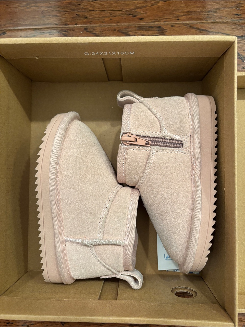 Kids Cozy Zip-Front Suede Boots - Blush Pink